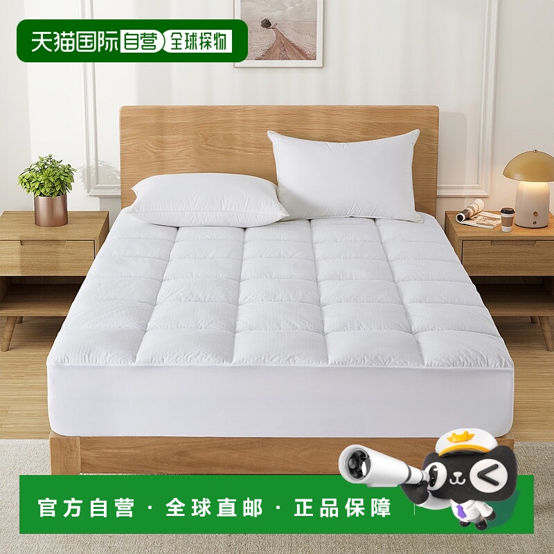 自营puredown带PCM冷却织物的羽绒替代床垫垫-白色 美国奥莱直发