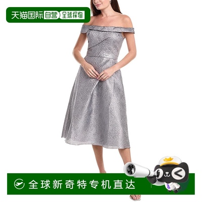 自营 Rene Ruiz露肩A字型锦缎鸡尾酒会连衣裙-灰色 美国奥莱直发