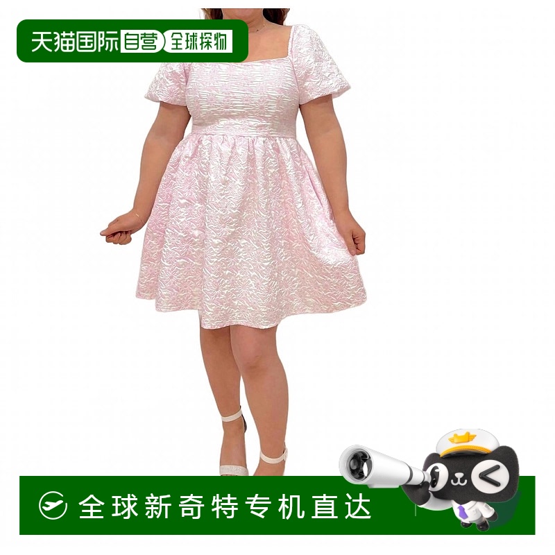 自营 she + sky粉红色春季花方领连衣裙 【美国奥莱】直发