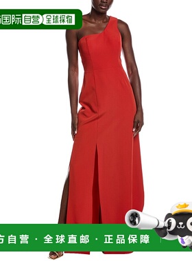 自营Rene Ruiz单肩绉纱礼服-橙色 美国奥莱直发连衣裙长裙