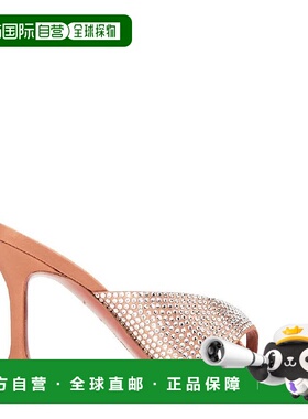 自营 Amina Muaddi Shiona水晶装饰高跟凉鞋-缎面拿铁/白色水晶