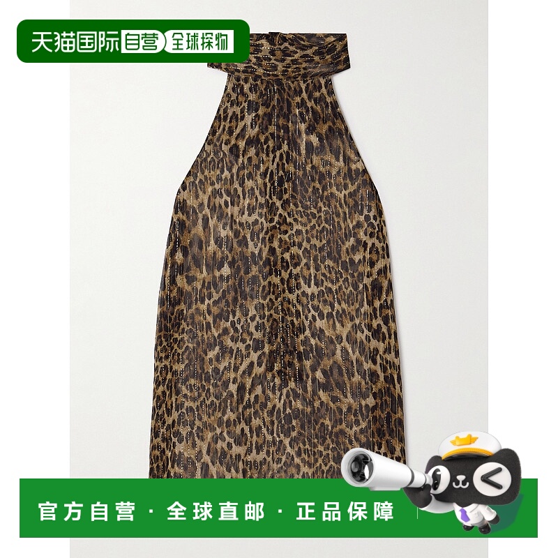 香港直邮NILI LOTAN 女士 Alla 打结领豹纹金属感丝绸绉纱挂脖上