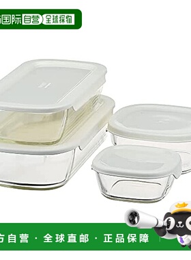 【日本直邮】HARIO玻璃王 叠放耐热玻璃容器 4件套 KSTL-4004-OW