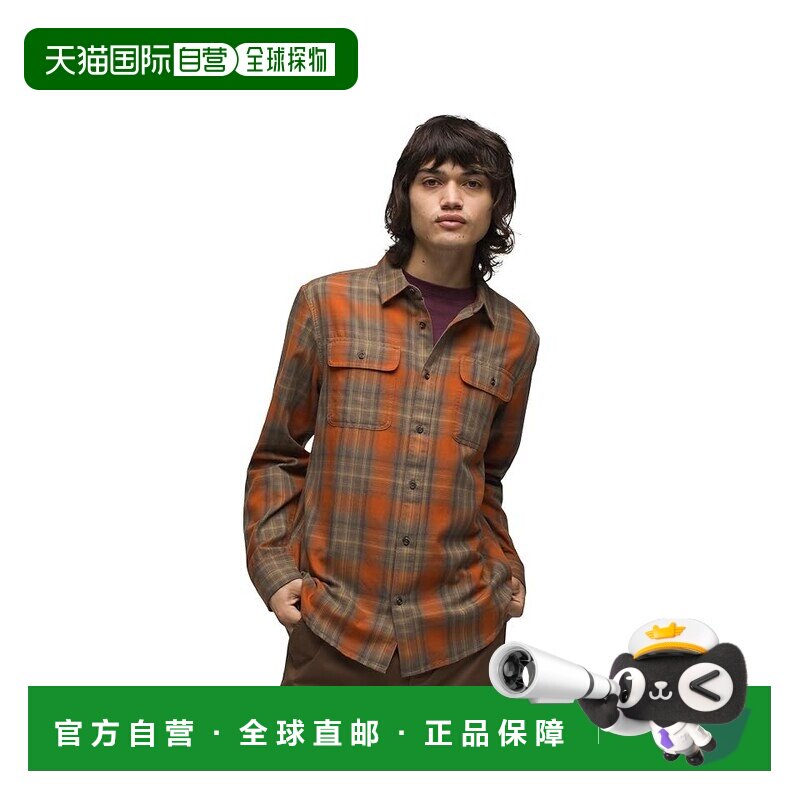 自营Prana Edgewater男式橙色格子长袖纽扣修身衬衫GBO52-橙色 美