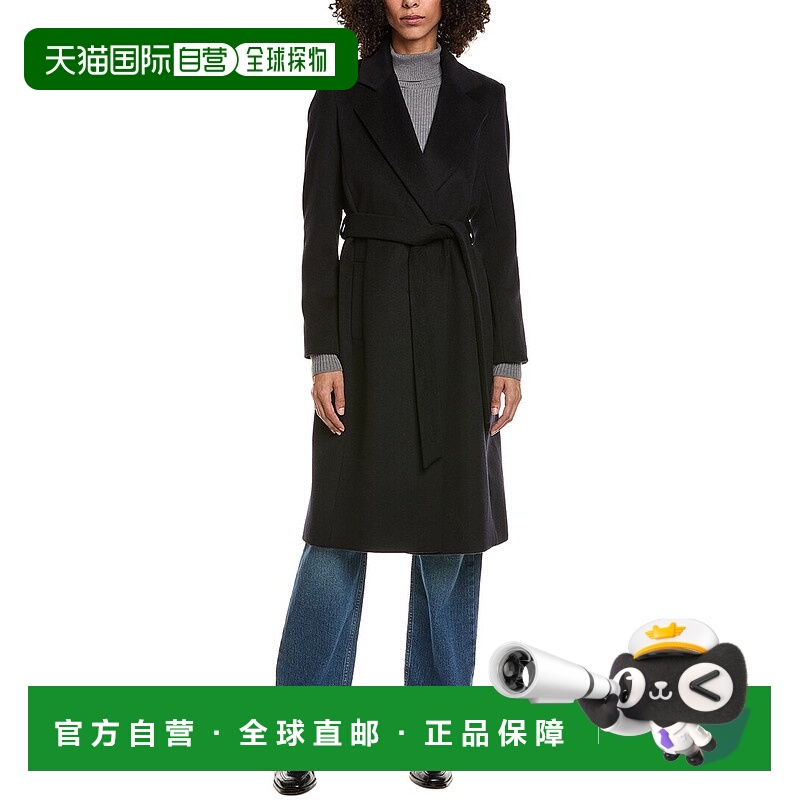 自营Sam Edelman Belted Wrap Wool-Blend Coat - blue 美国奥莱