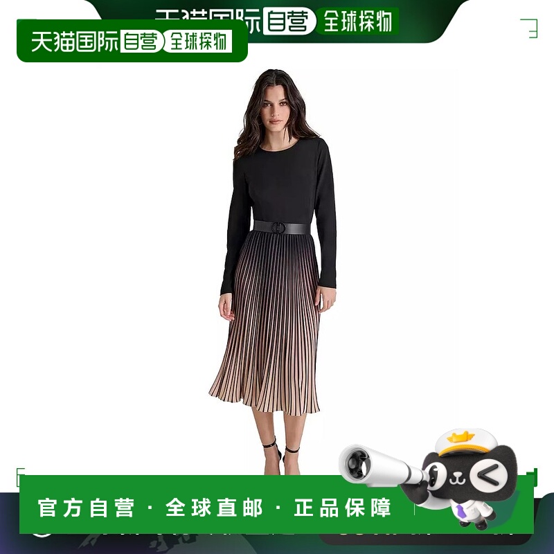 1h可退 【美国直邮】DKNY女式渐变色腰带褶皱长袖连衣裙 时尚舒适