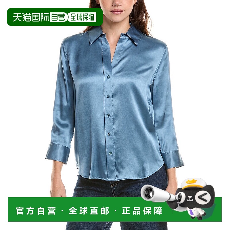 自营l'agenceL’AGENCE Dani 3/4-Sleeve Silk Blouse - blue 美