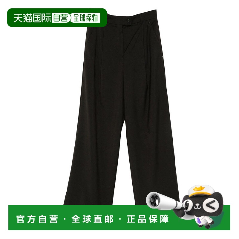 自营sportmax高腰阔腿长裤,前襟褶皱-黑色 美国奥莱直发