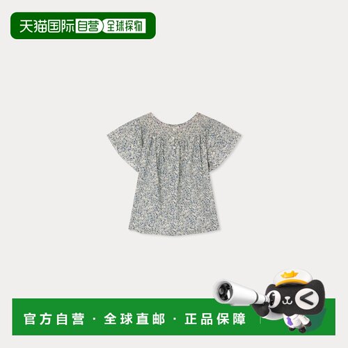 欧洲直邮Bonpoint小樱桃 Nella 女孩蓝色棉质手工褶皱衬衫