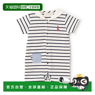 1h可退 日本直邮Sophie la girafe 儿童春夏条纹水手短连体衣 可