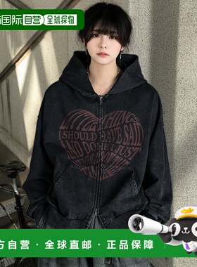 1h可退 日本直邮ADRER 男女同款 加厚双拉链连帽卫衣 大胆心形印