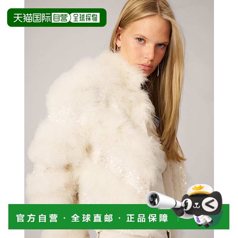 自营adrienne landauBlair Sparkle Tweed & Maribou Feather Jac