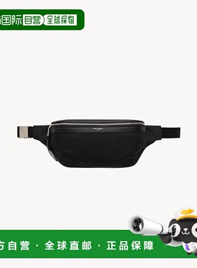 自营欧洲直邮YSL圣罗兰 SAC CEINTURE系列男士黑色聚酰胺拉链腰包