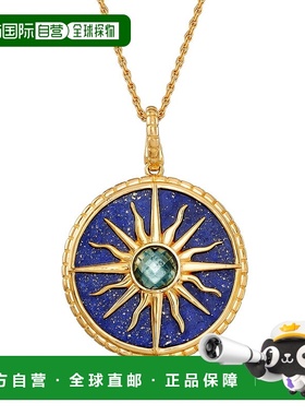自营 Ross-Simons 青金石和伦敦蓝色托帕石太阳吊坠项链 18 克拉