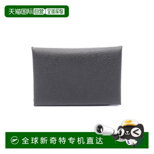 日本直邮中古Hermes爱马仕女S级99新Calvi牛皮零钱包黑色 1h可退