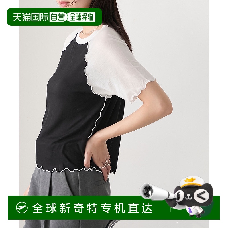 1h可退日本直邮forksy.女士拉格兰设计荷叶边透视半袖T恤 FOsc1
