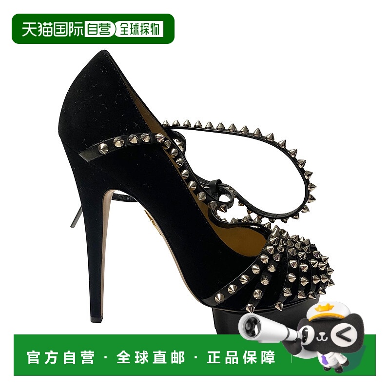 自营Charlotte Olympia Angry Portia 铆钉厚底高跟鞋（黑色绒面-