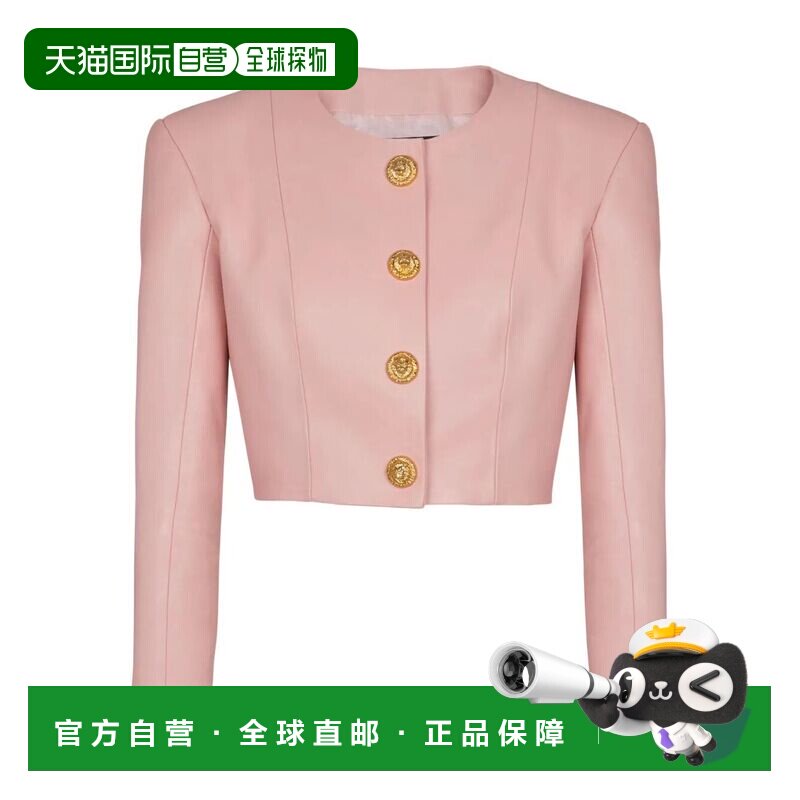 1h可退 香港直邮Balmain 巴尔曼 女士 长袖系扣羔羊皮短款夹克 GF