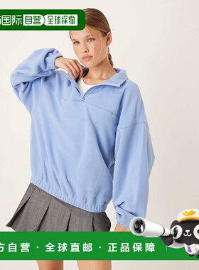 1h可退 香港直邮ASOS 女士 polar dusky 设计半拉链抓绒蓝色卫衣