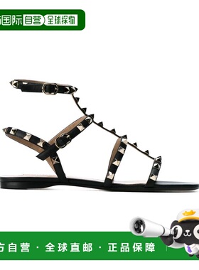 1h可退 香港直邮valentino 华伦天奴 女士 黑色皮质铆钉凉鞋 5W2S