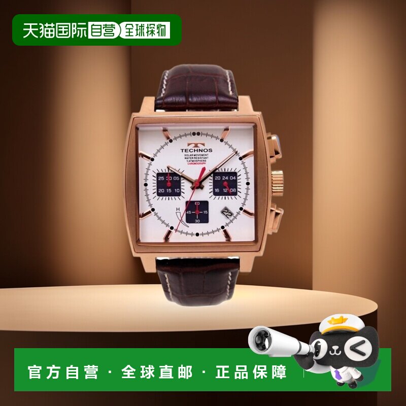 日本直邮TECHNOS 手表男士太阳能计时码表白色/玫瑰金 Time Time