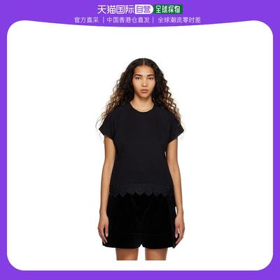 香港直邮潮奢 Simone Rocha 蒙娜 罗莎 女士黑色 Floral Trim T