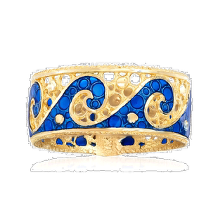 自营 Ross-Simons 意大利 14kt 黄金波浪戒指配蓝色珐琅 - 黄色