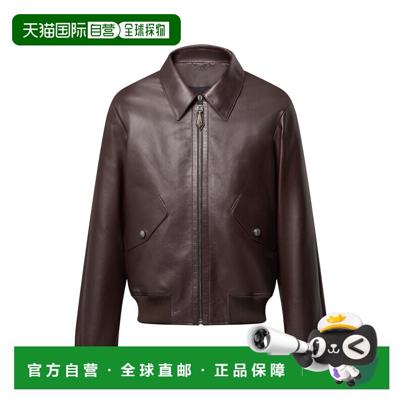 自营1h可退 欧洲直邮LV路易威登 男士深棕色牛皮拉链开合夹克男装