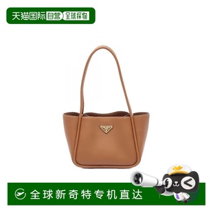 日本直邮中古Prada普拉达女包S级99新triangle三角形牛皮托特包棕