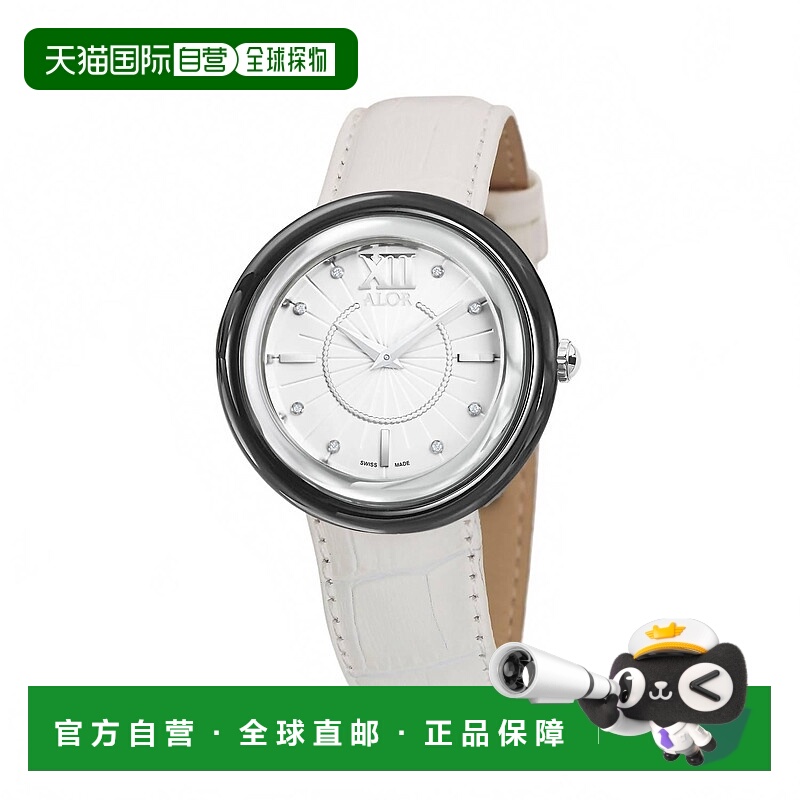 自营 alor0.04 Cts Leather Strap Diamond Watch In White - whi