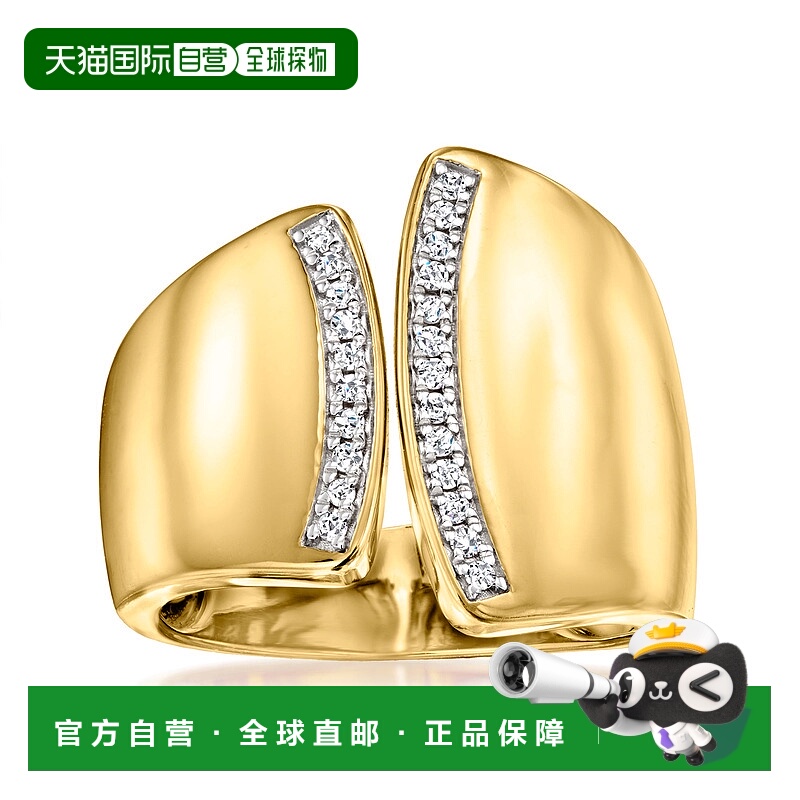 自营 Ross-Simons 18 克拉金镀在纯银上不对称钻石戒指。 - 白色