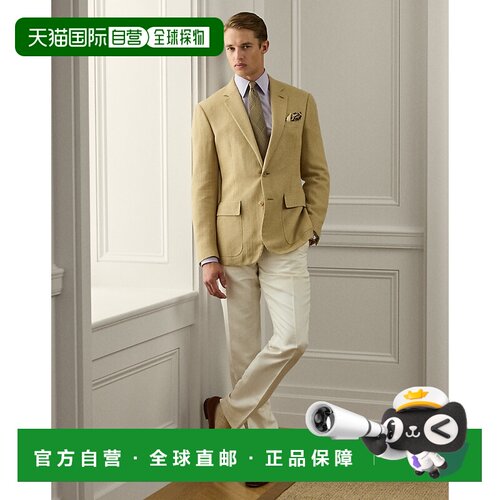 自营欧洲直邮Ralph Lauren拉夫劳伦 Gregory男士奶油色真丝亚麻手