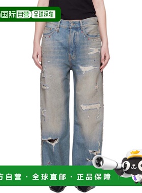 香港直邮AMIRI 女士 蓝色 Bones Studded 牛仔裤 AWBMJE1015