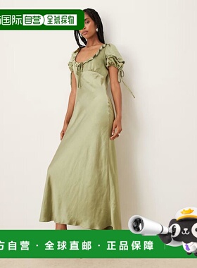 1h可退 香港直邮潮奢 ASOS 女士 milkmaid 设计打结领泡泡袖绿色