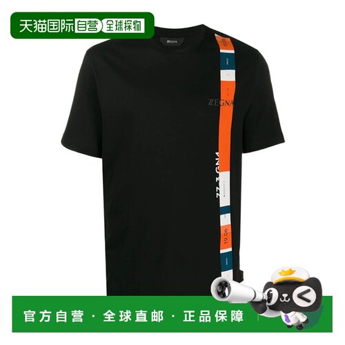 香港直邮Z ZEGNA 男士T恤 ZZ630VVU3726V2 SS2022 黑色 徽标短袖T