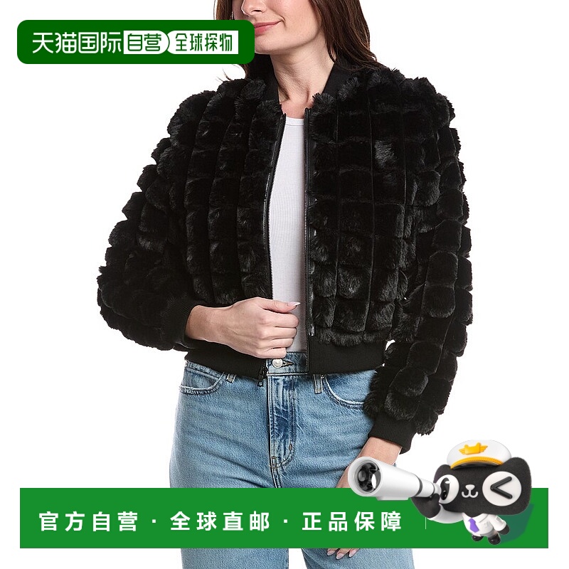 自营alice + olivia Latanya Cropped Varsity Jacket - black 美