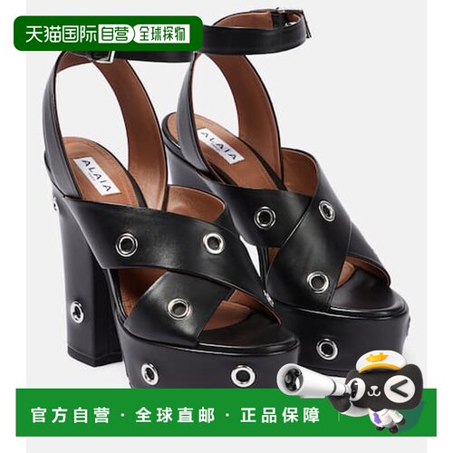 1h可退 香港直邮alaia 女士 打孔精饰皮质凉鞋 black黑色 舒适时