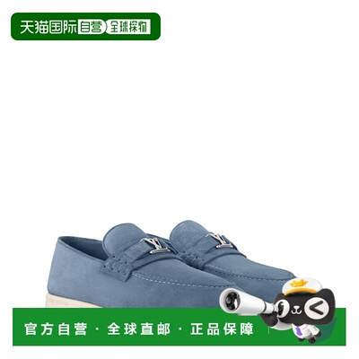 自营欧洲直邮LV路易威登 Estate男士蓝色皮革logo标识乐福鞋