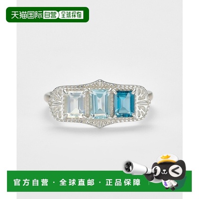 1h可退 日本直邮agete 阿卡朵 女士三石设计戒指 淡水珍珠蓝托帕