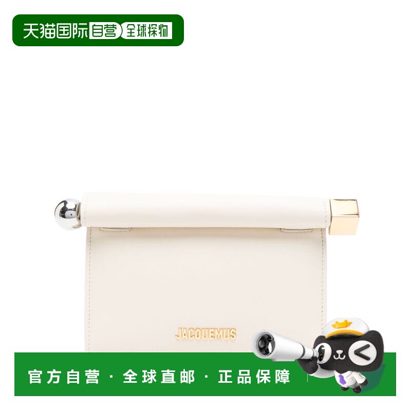 自营jacquemus白色丝绸混纺轧制顶部手拿包-中性色 美国奥莱直发