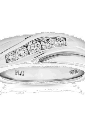 自营 vir jewels1/2 克拉男士 5 石 SI1 净度钻石结婚戒指铂金圆