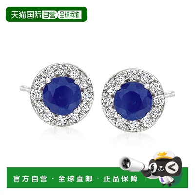 自营 ross-simons罗斯-西蒙斯蓝宝石和 . 14kt 白金钻石耳钉 - 白