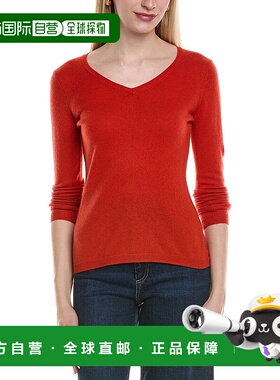 自营sofiacashmere现代V领羊毛和羊绒混纺毛衣-橙色 美国奥莱直发