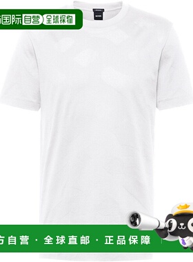 自营 Hugo Boss 女式 Tiburt 355 100-白色提花徽标短袖棉质 T 恤