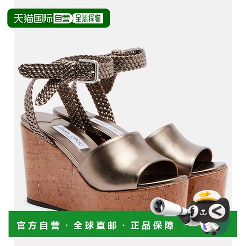 香港直邮Jimmy Choo 周仰杰 女士 Jory 金属感皮质坡跟凉鞋