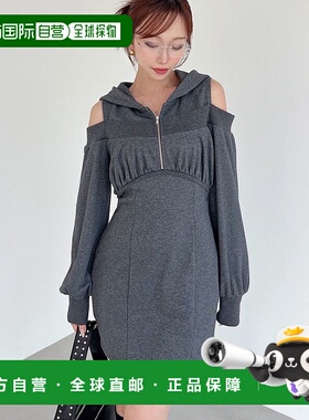 1h可退 日本直邮RESEXXY 女装 宽松半拉链连帽短款卫衣裙 1525503