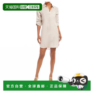 自营karen kaneRoll Tab Linen Shirtdress In Oatmeal 美国奥莱
