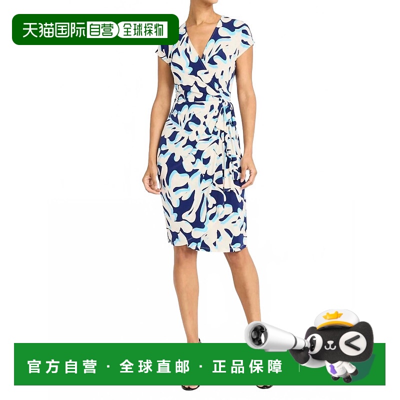 自营maggy londonEllison抽象茎连衣裙，海军蓝/蓝色 美国奥莱直
