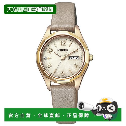 日本直邮WICCA 腕表圆形星期日历太阳能皮革 L 表 KH3-525-90