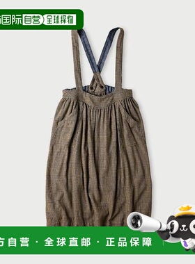 1h可退 日本直邮45R 靛蓝色牛仔围裙连衣裙格子羊毛裙子长裙a字裙